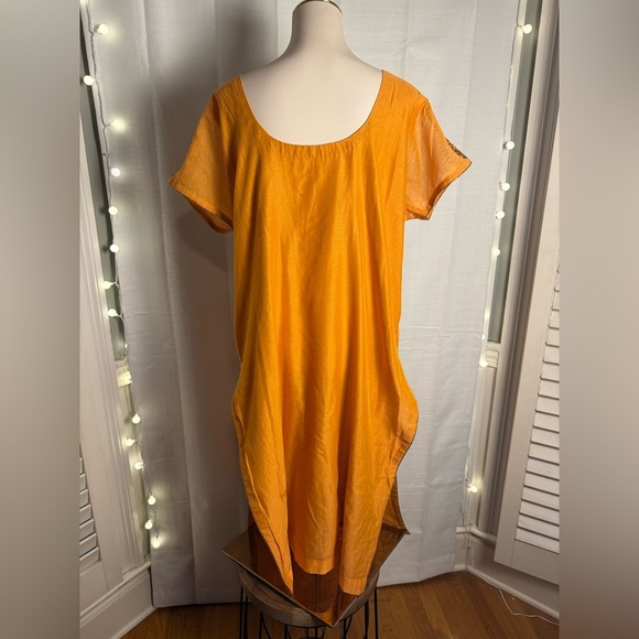 Vibrant Yellow/Orange Flutter Sleeve Plunge Neck Midi Kaftan - Picture 3 of 7